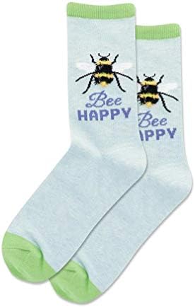 Hotsex Women's Bee Happy Crew Socks 1 par, feminino 9-11