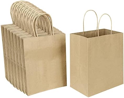Cada pacote de 100 pacote marrom médio e laranja Kraft Papel Sacos de presente com alças a granel