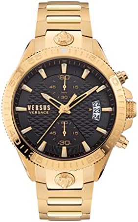 Versus Versace Griffith Collection Luxury Mens Watch Tward com uma pulseira de ouro com uma caixa de ouro amarelo IP e mostrador