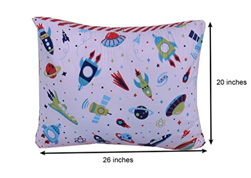 Bacati - Espaço Multicolor Boys Cotton 4 PC Conjunto de roupas de cama de criança 100 % Algodão inclui edredom reversível,