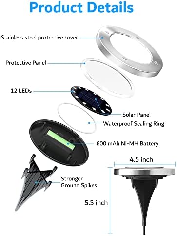 Luzes solares solares biléticas ao ar livre, luzes solares solares com 12 LEDs, luzes solares solares brilhantes para jardim do caminho do jardim