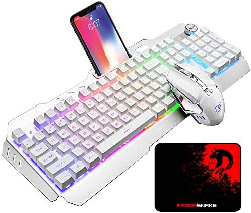 Teclado de jogos sem fio e combinação de mouse, 16 tipos recarregáveis ​​RGB Backlit PC Gaming Keyboard Mouse, teclado mecânico de sensação e 7 coloridos mouse mouse para Windows Computer Gamers