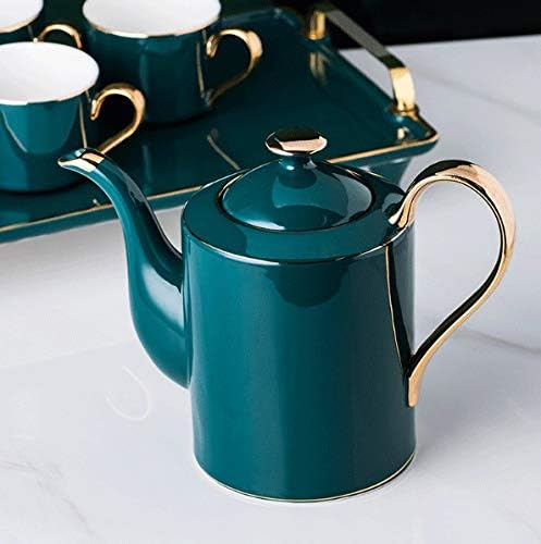 Conjunto de chá de café de cerâmica Desenho nórdico Gold Green Coffee Cup Copo Milk Jug Sugar Bowl Bandeja Conjunto de