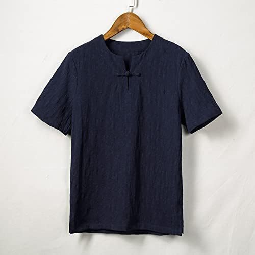 2023 Novo mass de verão masculino de linho de linho sólido moda retro casual manga curta camiseta. Mais camiseta