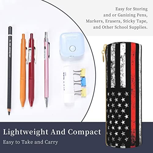 Red American Flag Pencil Caso Pen Pouch Cilindro Pequeno caixa de transporte para adultos com zíper suave simples Durável
