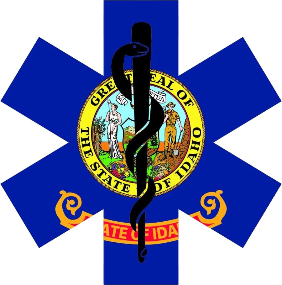 Adesivo de bandeira EMT em forma de estado de Idaho Auto Adesivo Vinil EMS ID do paramédico - C4906 - 6 polegadas ou 15 centímetros
