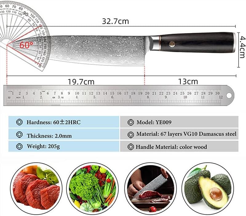 Faca de cuteira, cutelo de carne, faca de cozinha de 8 polegadas Damasco profissional Chef japonês de faca de cuteira de aço damasco