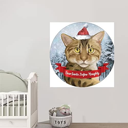 Cat de chapéu de Natal Caro Papai Noel, defina adesivos travessos para citações de parede de parede de retenção de ditados de vidros novos para os amantes de gatos para o quarto de estar quarto de berçário Restaurantes