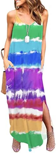 Vestido feminino verão 2023 Casual sem mangas v pescoço dividido Split Soly Praia Cobra de praia Cami Maxi Pocket Dress