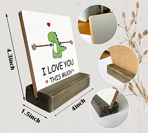 Placa de madeira engraçada do Dia dos Namorados, T-Rex Eu te amo tanta decoração, placa com suporte de madeira, presente de placa