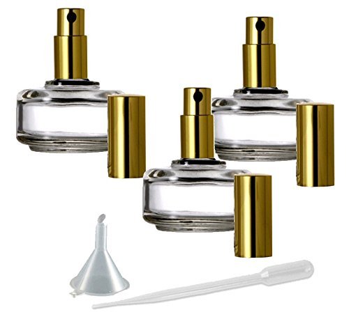 Grand Parfums Perfume Fine Mist Atomizer, Garrafa de vidro redondo plano, Pulverizador de névoa dourada 1/2 oz -15ml