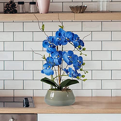 Flores azuis reais Orquídeas falsas Orquídeas orquídeas falsas Orquídeas Orquídeas de seda Plantas para decoração de casa Orquídea artificial Decoração de flores Flores artificiais em vaso para a mesa da cozinha