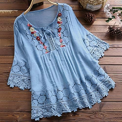 Yubnlvae Tops for Women 2023 Summer Loose Fit S-5xl Manga curta de manga curta Floral Trendy Hollow out camisetas leves camisetas