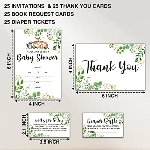 Woodland Safari Tema Baby Shower Game Card Kit- incluindo 25 convites com envelopes, 25 cartões de agradecimento, 25 cartões de