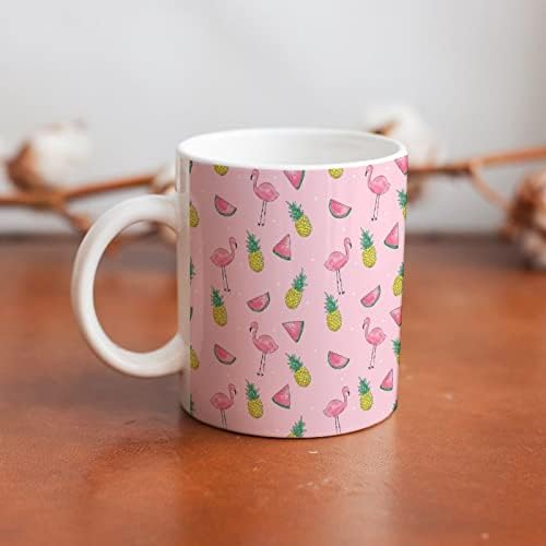 Frutas tropicais e copo de café com estampa de caneca de flamingo Cuple de chá de chá de chá engraçado para o escritório
