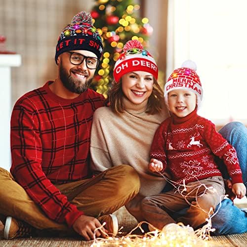 6 PCs acendem o chapéu de Natal Light Up Xmas Beanie Holiday Funny LED Capt de malha para homens homens adultos Unsex Winter Winter Sweater Party Supplies