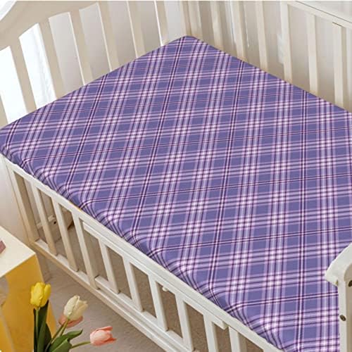 Lavanda com tema de mini folhas de berço, lençóis de berço portáteis folhas de berço macias e elásticas - folha de colchão de berço ou lençol de cama, 24 x38, ceila azul lilás branca