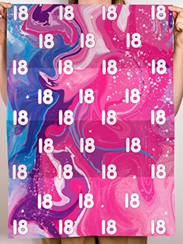 Papel de embrulho de mármore 23 Central - Papel de embrulho de 18 anos - 6 folhas de embrulho de presente rosa com tags - 18 anos - para mulheres adultas - vem com adesivos divertidos