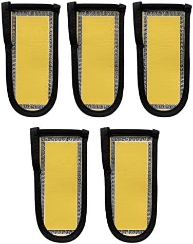 5 embalagens amarelas do suporte de alça quente preto, frigideiras de ferro fundido Capas de mannumes de mannumes de mangas Decoração de cozinha de batedeira para cozinhar acampamento em casa, Greek Modern Minimalist Geometry Abstract Art