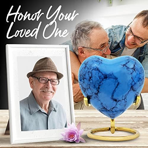 Blue Heart Urn for Ashes - Heart Keepsake Urn With Stand & Premium Box - Pequena urna para cinzas humanas - Honra seu ente