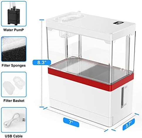 Inspurador mini -peixe tanque com filtro e luz LED 1 galão de aquário betta aquário tropical água doce e porta -almofada cesta de plantas hidropônicas para uso do escritório