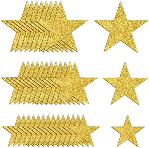 120 PCs Glitter Gold Gold Five Star Cutouts Paper Star Cutouts Gold Star Cutouts Para Bulletin Board Star