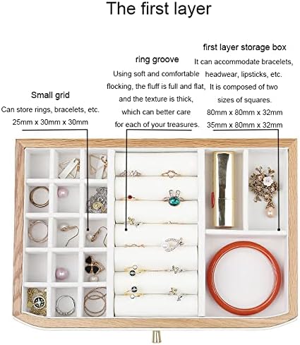 Caixa de jóias de madeira para mulheres, caixa organizadora de madeira solild com trava combinada para jóias, relógios, colar, anel, caixa de armazenamento