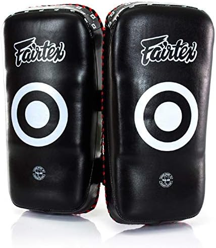 Fairtex Thai Superior Kickboxing Curved Kick Pads-KPLS2 -Black/Red-couro de couro