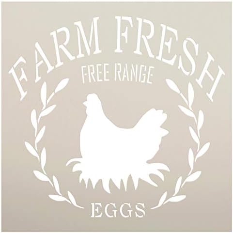 Farm Fresh Free Range ovos estêncil por Studior12 | DIY FALHO LAUREL Decoração da casa de cultivo | Craft & Paint Wood Sign | Modelo Mylar reutilizável | Barn de cozinha rústica | Selecione o tamanho