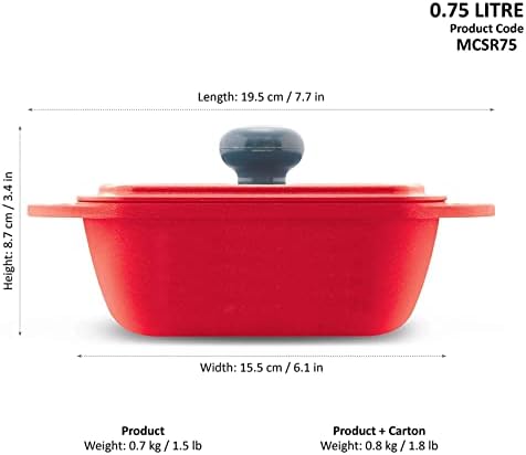 Mini caçarola Efinito de 0,75 litros com tampa, Square Series Die Cast Pan para cozinhar, reaquecer, servir e armazenar, vermelho