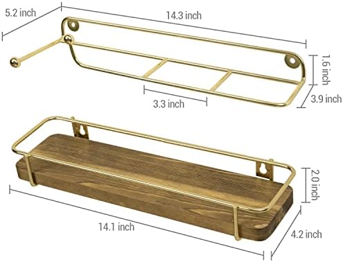 Rack de guarda -chuva interno montado na parede de mygift com base de madeira queimada e moldura de arame de metal de latão, 2 peças