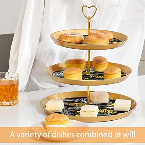Amarelo Graffiti Cupcake Stand Pastry Postry, Torre de sobremesa de bandeja de servir de plástico para festa de chá, chá de bebê, prato de servir de casamento