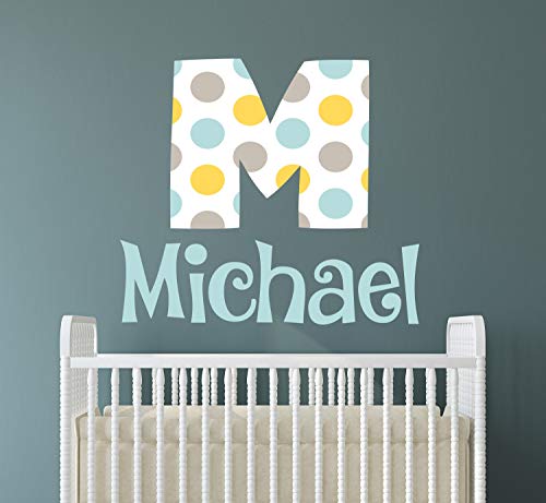 Nome do menino personalizado Polca Dots Decalque de parede - decoração da sala do bebê - decalques de parede do berçário - decoração