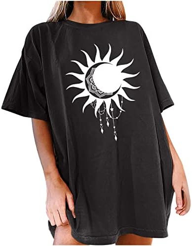 Camisetas de grandes dimensões para mulheres Camiseta estética Camiseta casual Tops de manga curta solta e camisetas gráficas da lua