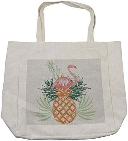 Bolsa de compras de Ambesonne Flamingo, Modern Hand desenhado Pineapple Summer Paradise Jungle Birds Bohemian Palm Paradise, bolsa