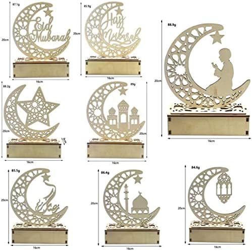 Eid Crafts Night Light, Handmade 3D Wooden Moon Star Lights Decor, Ramadã Mubarak Lamp Decorações, Bedro da festa Eid