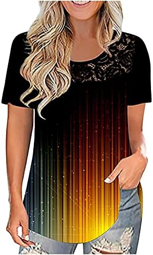 Camisetas de renda sexy feminina moda moda estampada em bainha floral camisetas de manga curta camisa de verão casual blusa solta