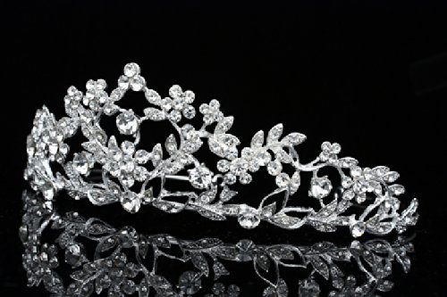 Concurso de folhas florais Coroa de Tiara - Cristals claros Praqueamento de prata T624