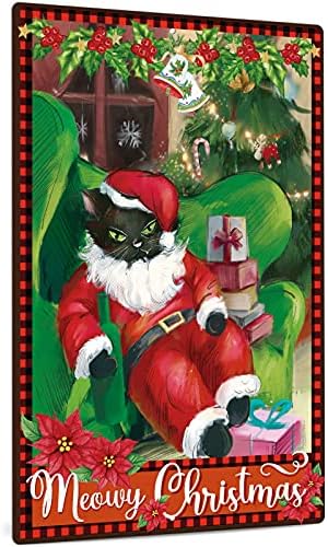 Decoração de putuo decorações de natal, placar de arte de parede de gato preto engraçado para casa, 12x8 polegadas