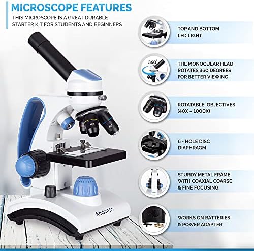 AMSCOPE M162C-2L-PB10-WM PRESECIDO 2018 Melhores alunos e Kit de microscópio infantil e PS25 Preparado Microscópio Conjunto