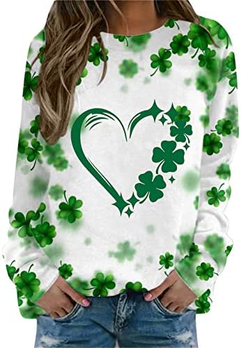 Camisetas do dia de St. Patricks CGGMVCG para mulheres de manga longa Casual Casual Casual Shamrock T-shirts Ladies St Patricks Day Tops