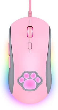 Phnixgam Cat Paw RGB Gaming Mouse, ratos de computador ópticos silenciosos USB conectados com 6 DPI ajustável até 7200,
