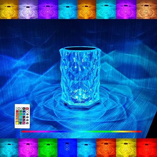 Lâmpada de cristal de Yevheniy, 16 RGB Alteração de cor Rose Diamond Table Lamp, Touch Control Night Light com Remote