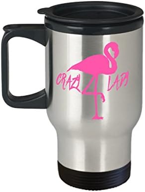 Crazy Flamingo Lady - caneca de viagem flamingo