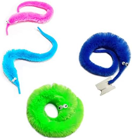 Shengsen 12 peças Fuzzy Worm Toys Worms em cordas Favores de festas de brinquedos em massa para gato infantil