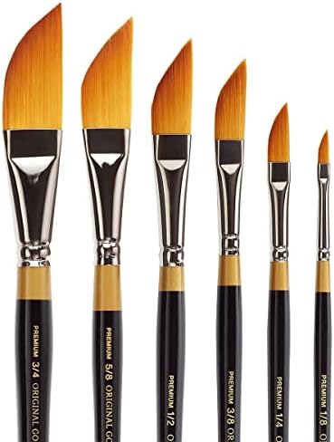 Kingart Original Gold 9800 Dagger Strip Brush Conjunto premium Golden Golden Taklon Multimedia Artist Brushes, Ferramentas de pintura para óleo, acrílico, aquarela e guache, conjunto de 6 tamanhos