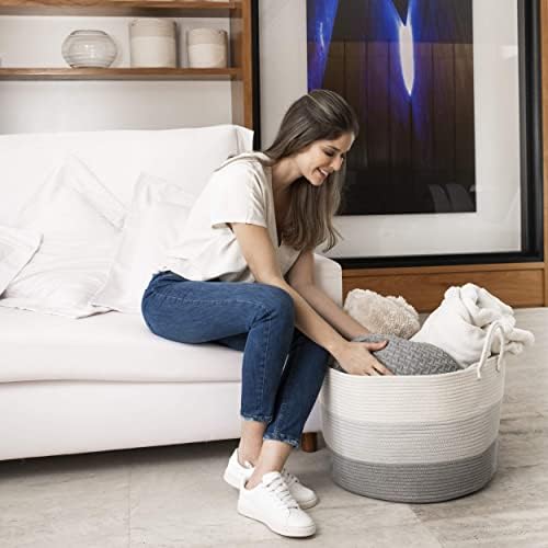 Organihaus cinza cesto de armazenamento extra grande para blakets | Decorativa Corte de lavanderia fofa cesta para roupas | Cesta
