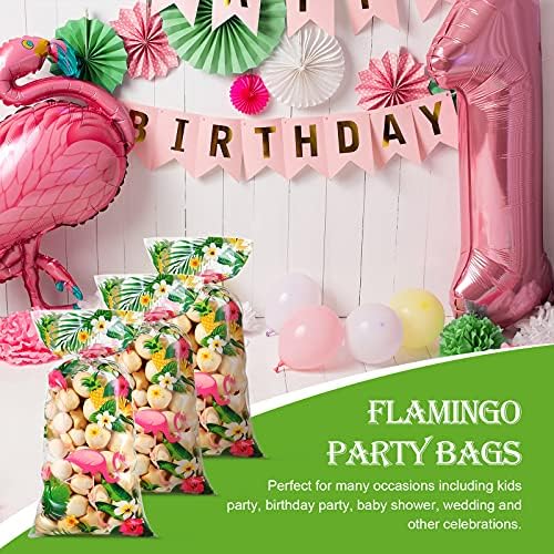 GEYEE 100 peças Sacos de tratamento de celofane flamingo Sacos de doces temáticos havaianos Sacos de pinos de abacaxi de Palmingos