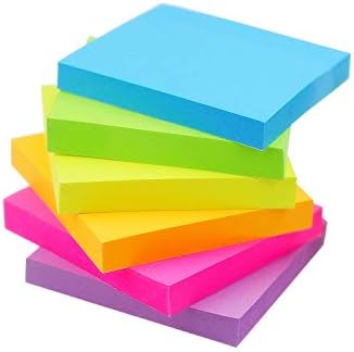 Notas pegajosas de compra antecipada 6 cores brilhantes 6 Pads Notas de auto-palestra 3 em x 3 polegadas, 100 folhas/padrinhos
