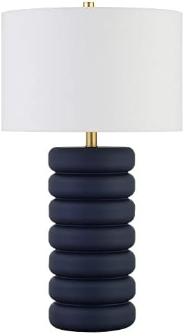 Henn & Hart 25 Alto Cerâmica Bolha Bolhas Lâmpada de mesa com sombra de tecido em preto fosco/latão/branco, lâmpada, lâmpada de mesa para casa ou escritório